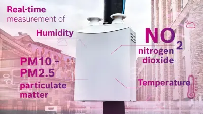 The lightweight monitoring box is equipped with sensors to record the levels of particulate matter and nitrogen dioxide, as well as ambient temperature and humidity, all in real-time. 